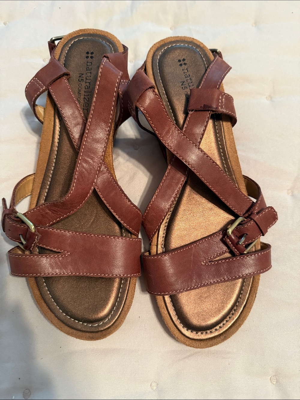 Naturalizer Women's Cognac Leather Cross-Strap Sandals